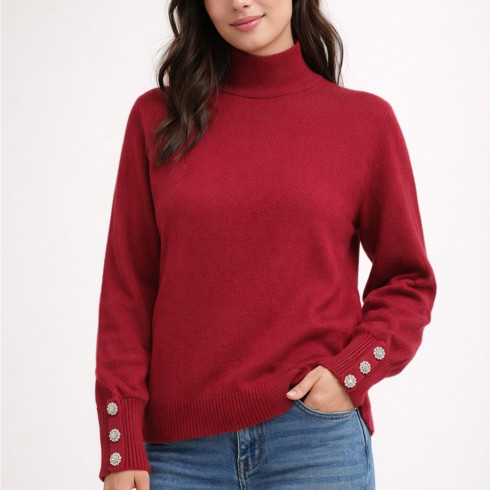 TAHARI Women's Red Turtleneck Sweater